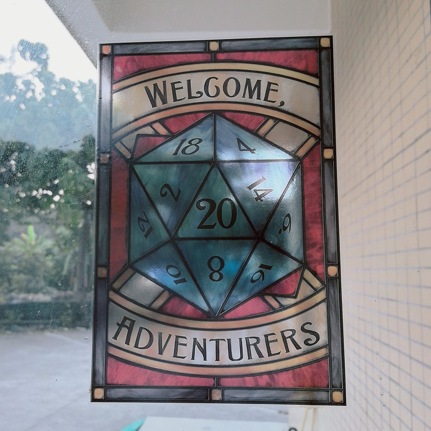 D&D 'Welcome Adventurers' Stained Glass window cling