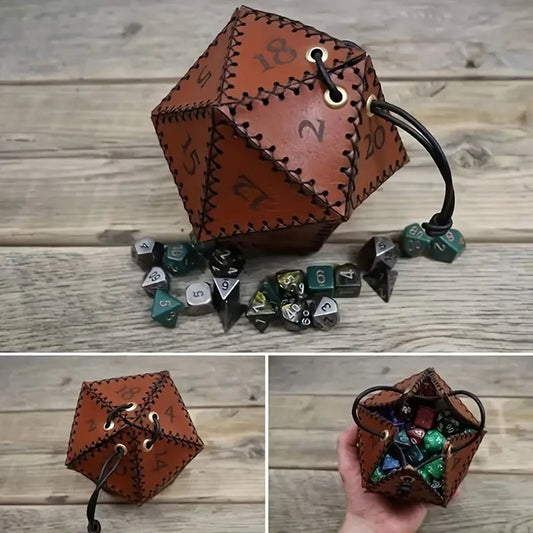 Leather D20 Dice Bag (Give away a random dice set)