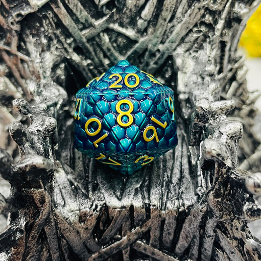 FREE Today: Dragon Scale Blue Metal D20 Dice (Give away a random dice set)