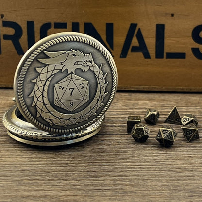 Pocket Watch & Mini Metal Polyhedral Dice Set