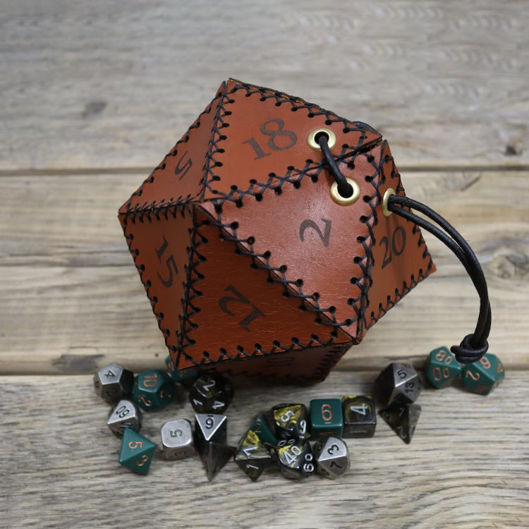 Leather D20 Dice Bag (Give away a random dice set)