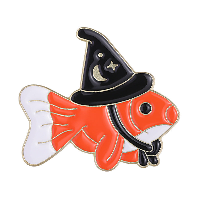 Halloween magic hat goldfish pin