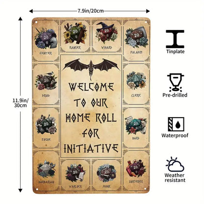 Welcome To Our Home Roll For Intiative,Vintage Game Rules Metal Tin Sign