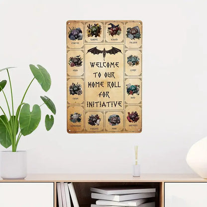 Welcome To Our Home Roll For Intiative,Vintage Game Rules Metal Tin Sign