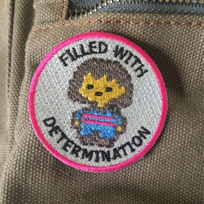 Undertale Inspired Scout/Achievement Iron On Patch - Frisk/FILLED WITH DETERMINATION