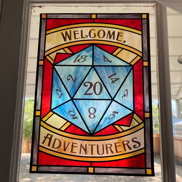 D&D 'Welcome Adventurers' - Icon style Stained Glass window cling