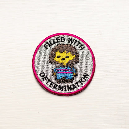 Undertale Inspired Scout/Achievement Iron On Patch - Frisk/FILLED WITH DETERMINATION