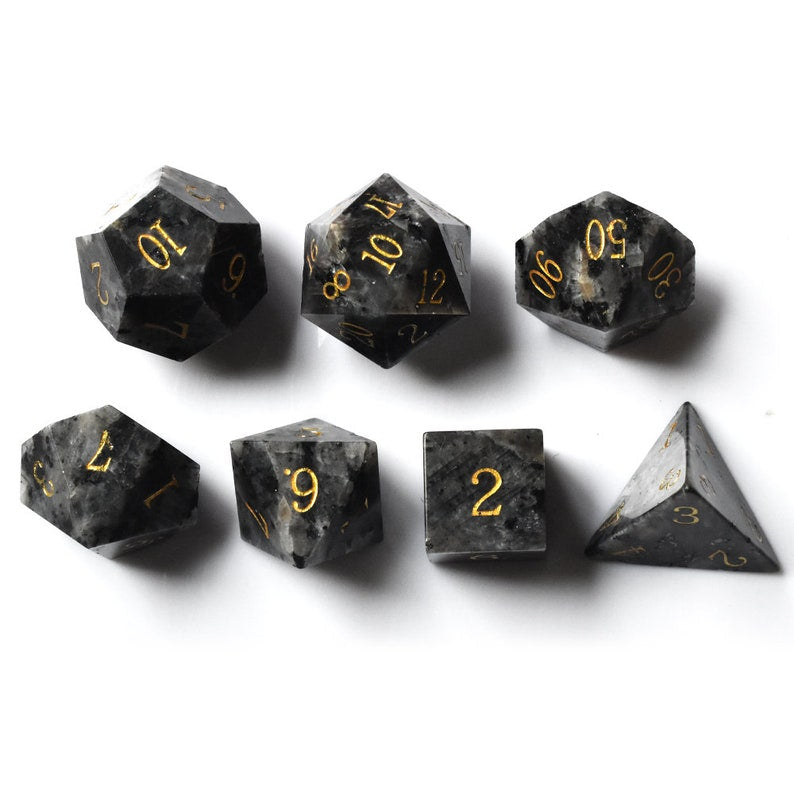 Black Labradorite Gemstone Dice Set-DnD D and D Dice Set