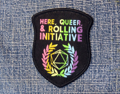 RPG Scouts: Here, Queer, & Rolling Initiative Woven Patch