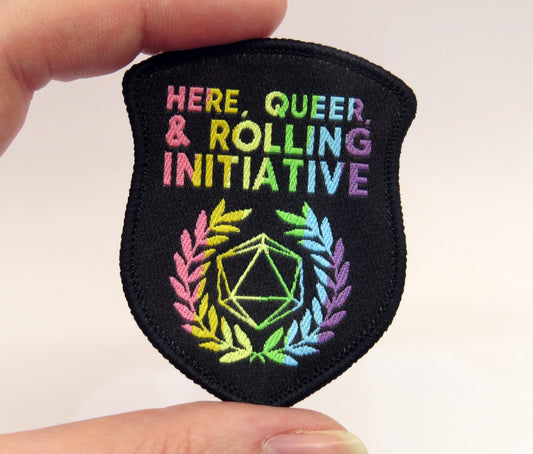 RPG Scouts: Here, Queer, & Rolling Initiative Woven Patch