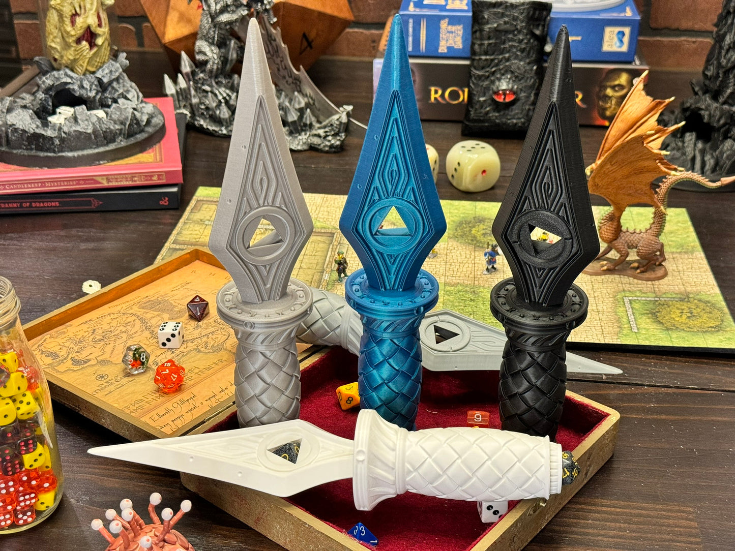 Dice Dagger tabletop game accessory + Mystery Dice (Random Color)